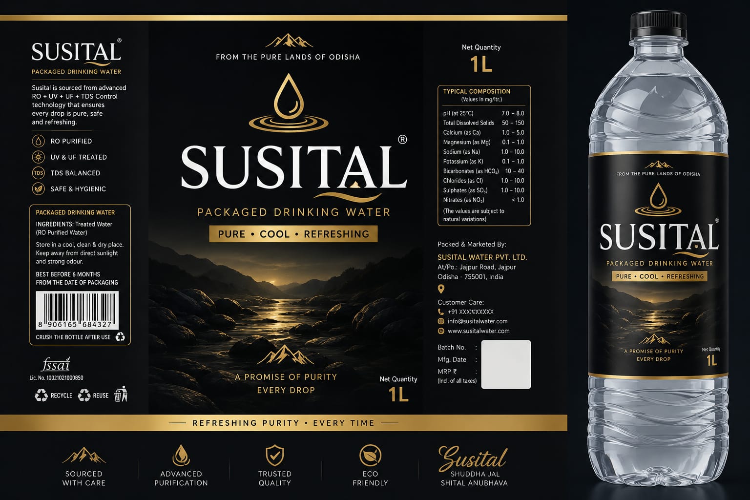 SUSITAL 1 Litre Packaged Drinking Water bottle